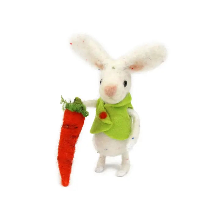 White felted bunny with orange carrot