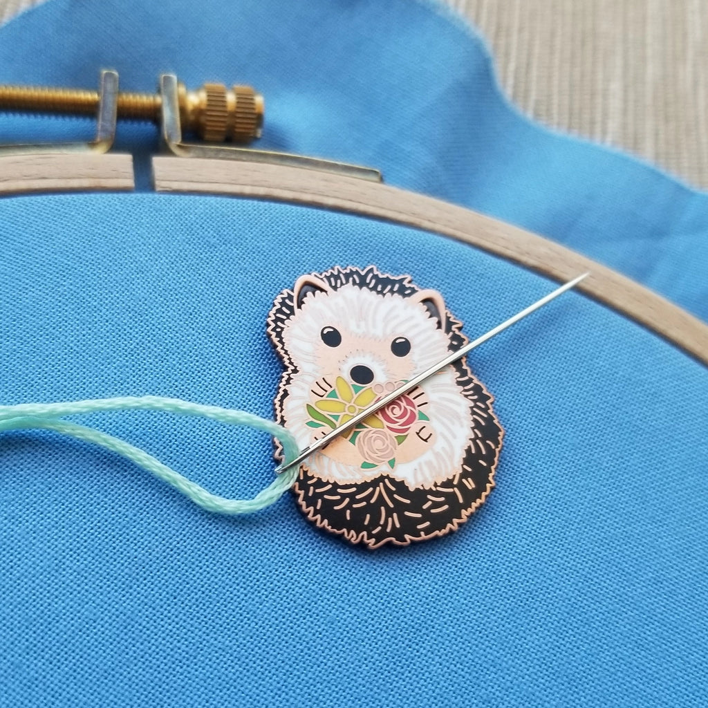 Hedgehog Enamel Needle Minder Needlework Jessica Long Embroidery