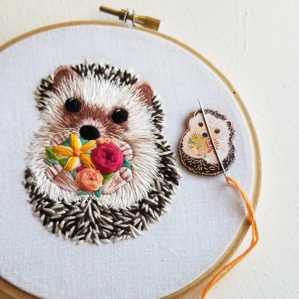 Hedgehog Enamel Needle Minder Needlework Jessica Long Embroidery