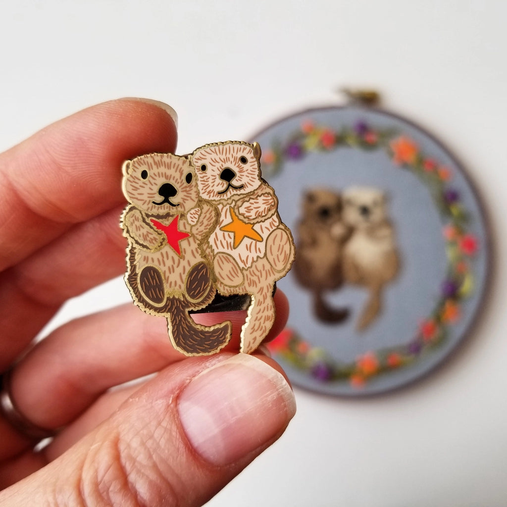 Sea Otters Enamel Needle Minder Needlework Jessica Long Embroidery