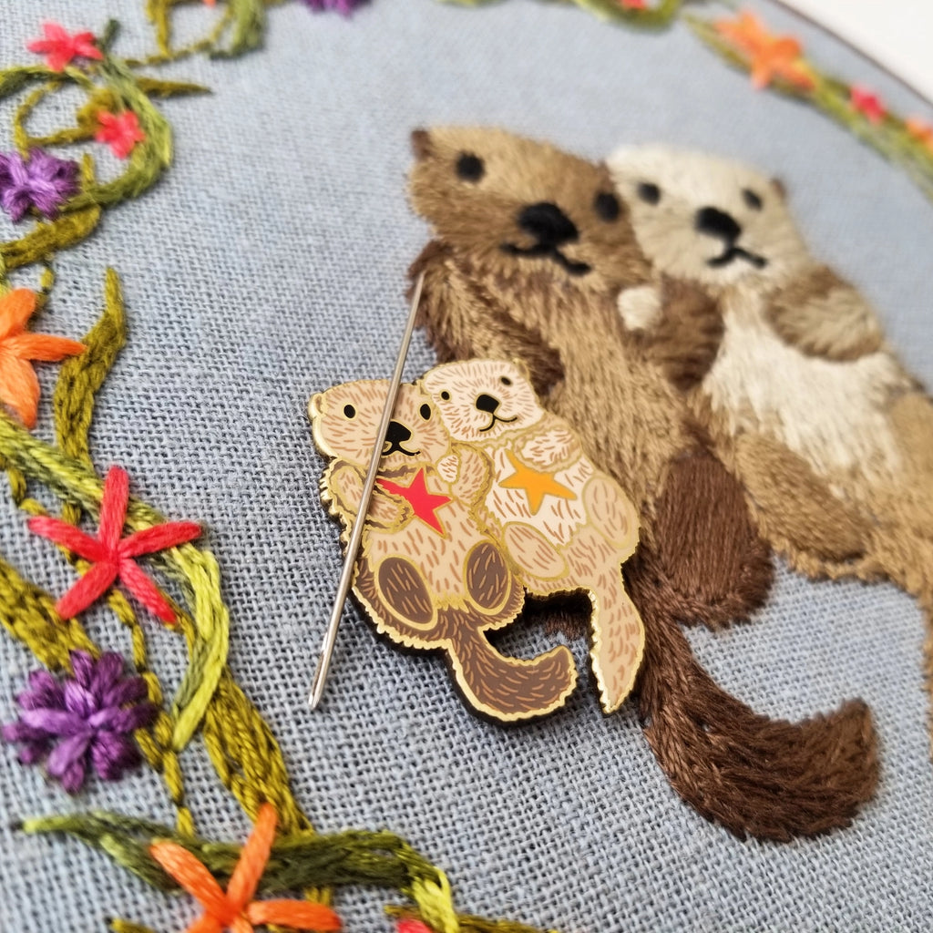 Sea Otters Enamel Needle Minder Needlework Jessica Long Embroidery