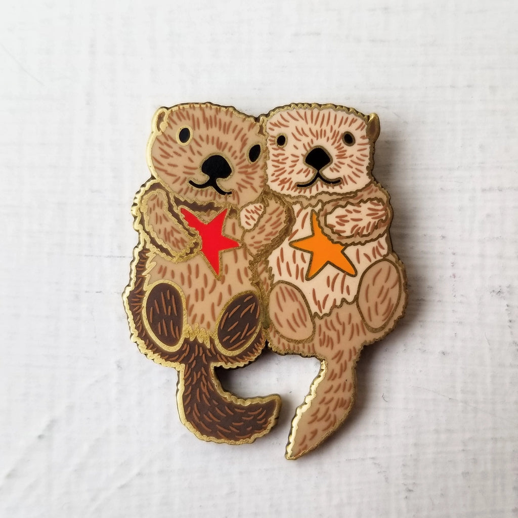 Sea Otters Enamel Needle Minder Needlework Jessica Long Embroidery