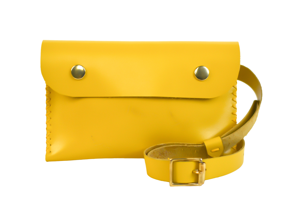 Double Handle Belt Tote in Yellow Leather