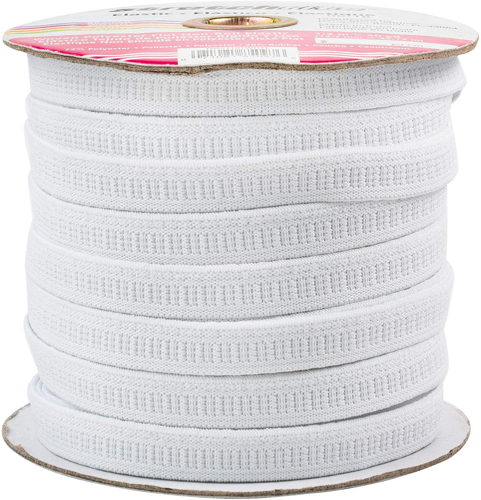 Non-Roll Elastic 1 White-Heavy Duty Ribbed Elastic (36 Yards on a Roll)-  Made in USA